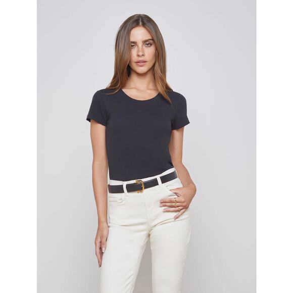 L’AGENCE Cory Cotton Scoopneck Tee Black Med - Picture 4 of 10